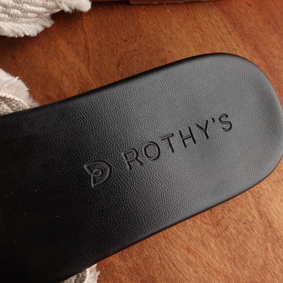 Rothy's Sandals Womens SZ 8.5 BLK White Sea Shell Fringe Slip On Slide Flat Shoe - Picture 6 of 10